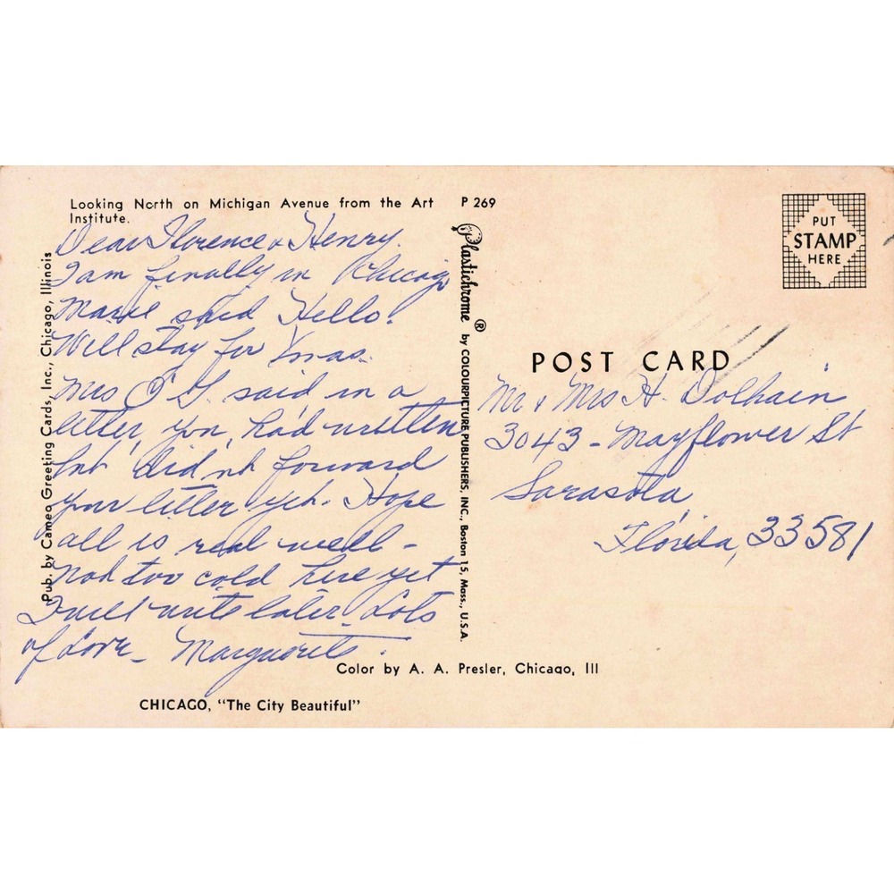 Vintage Chicago Michigan Avenue Art Institute Postcard Plastichrome P 269 VG - Picture 2 of 2